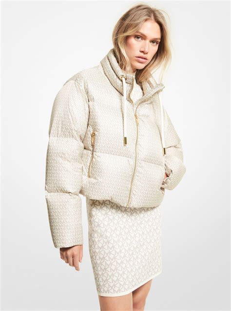 price of michael kors cropped logo quilted puffer jacket worldwide|saks michael kors puffer jacket.